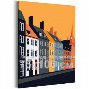 AAAA-Q0470-75x100 Старинная улочка на закате Городской пейзаж Дома Минимализм Интерьерная Легкая 75х100 Раскраска картина по номерам на холсте недорого