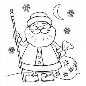 Раскраска Дед Мороз в новогоднюю ночь