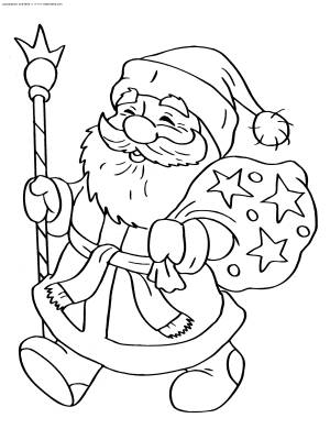 Раскраска Дед Мороз с мешком подарков