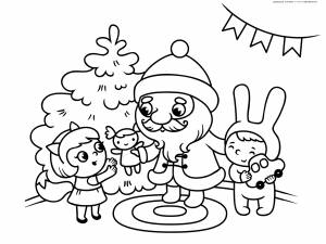 Раскраска Дед Мороз дарит подарки детям