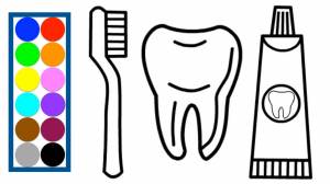 Раскраска для детей ЗУБИК, ПАСТА И ЩЕТКА