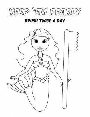 Раскраски Раскраска Русалка с зубной щеткой Уход за зубами