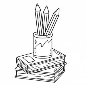 Карандаш и книги изолированная страница раскраски для детей