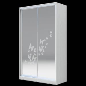 Шкаф-купе 2-х дверный 2200х1362х420 два зеркала, рисунок Бабочки ХИТ 22-4-14-66-05 Белая шагрень