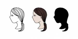 Портретный профиль девушки с хвостом человека каракули линейной мультяшной раскраски