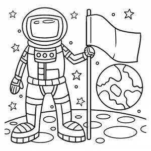 Раскраска космонавт с флагом для детей
