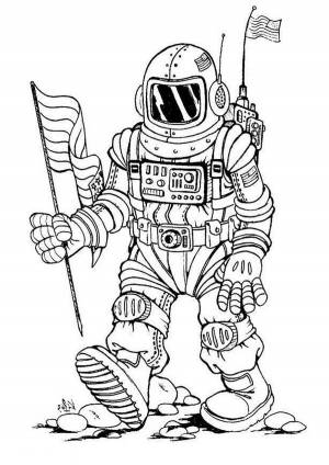 Раскраска Космонавт черно белая онлайн