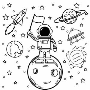 Раскраска Космонавт и планеты