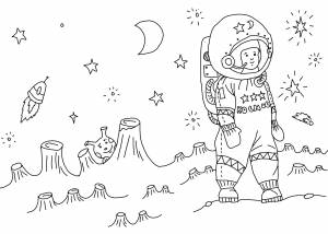 Раскраски Раскраска Космонавт на луне космос детские