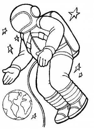 Раскраски космонавт, Раскраска Космонавт в космосе возле земли космос