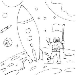 Раскраски Раскраска Космонавт на луне День космонавтики