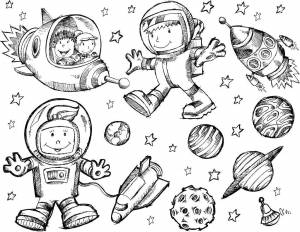 Раскраски Раскраска Юные космонавты космос