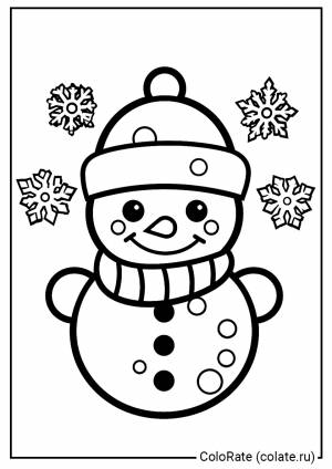 Раскраска Снеговик и снежинки