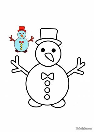 Раскраска Снеговик для малышей с цветным образцом
