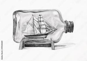 Рисунок карандашом Корабль в бутылке Иллюстрация Stock