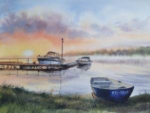 Пейзаж с лодкой в стиле Академический рисунок, графика, живопись