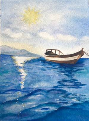 Мастер класс по акварели Лодка на волнах