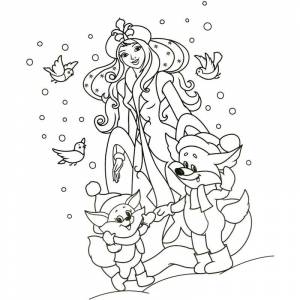 Раскраска новогодняя снегурочка зимняя сказка