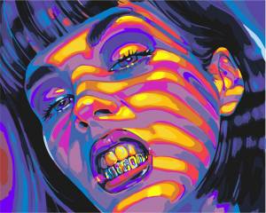 картина по номерам, 40 x 50, Девушка в неоновом свете Флуорисцентные краски