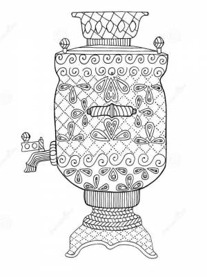 Раскраска Самовар черно белая