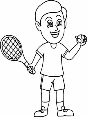 awesome Oy Holding A Tennis Racquet And Tennis Ball Ready To Play Coloring Page