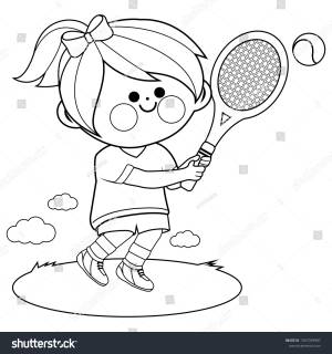 Little Girl Playing Tennis Vector Black