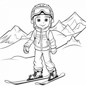 Альпийские лыжи дети рисуют милые книжки для раскраски каваи линия искусства