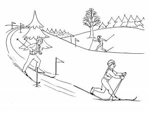 Раскраски Раскраска Люди на лыжах лыжи