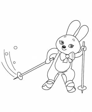 Раскраски Раскраска Заяц лыжник лыжи
