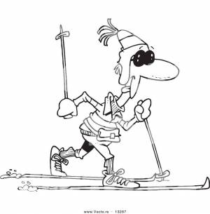 Раскраски лыжи, Раскраска Лыжник на дороге лыжи