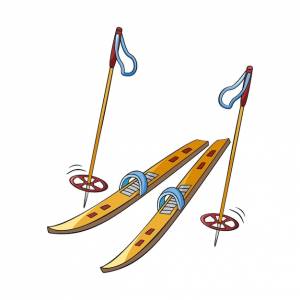 Ручной рисунок снежных лыж и палки в стиле каракулей