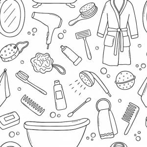 Ручной рисунок бесшовный рисунок ванной комнаты каракули полотенце халат душ зеркало в стиле эскиза