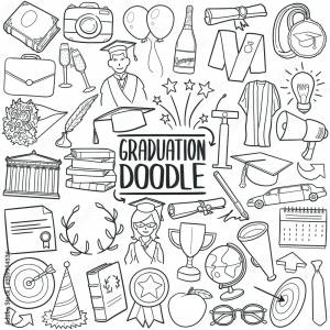 Graduation doodle icon set