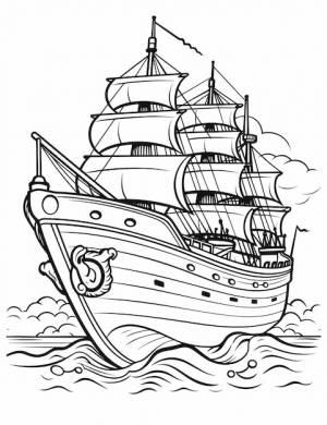 раскраски парусника черно-белая векторная иллюстрация