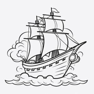 раскраски парусника черно-белая векторная иллюстрация