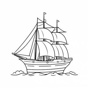 раскраски парусника черно-белая векторная иллюстрация