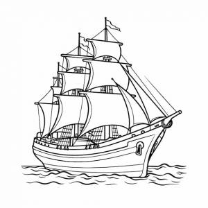 раскраски парусника черно-белая векторная иллюстрация