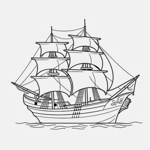 раскраски парусника черно-белая векторная иллюстрация