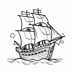 раскраски парусника черно-белая векторная иллюстрация