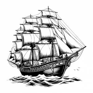 Старый парусник на морских волнах