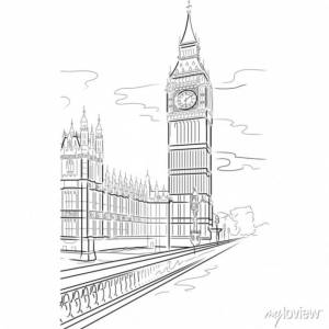 Вектор, рисование big ben tower, лондон, великобритания фотообои