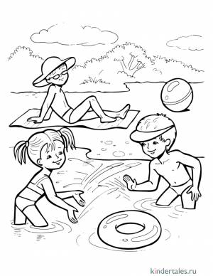 На пляже» раскраска для детей
