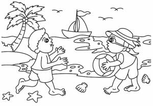 Дети играют в мяч на пляже раскраски  книга для детей