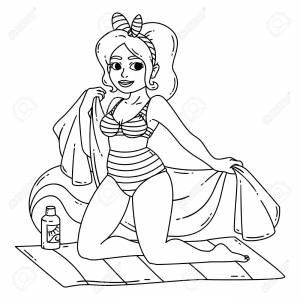 Beautiful Girl In Retro Swimsuit On A Beach