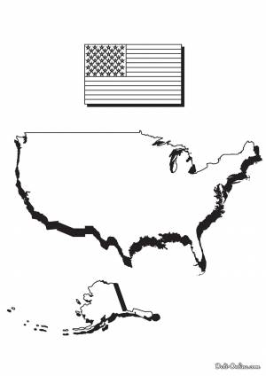 Раскраска Карта Америки и флаг