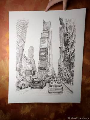 Картина городской пейзаж рисунок, черно-белая графика А2 в интернет-магазине Ярмарка Мастеров по цене 17850 ₽