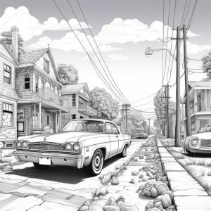 Раскраска автомобиля на типичной улице в америке