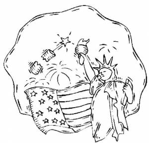 Раскраски Раскраска Статуя свободы и американский флаг Америка
