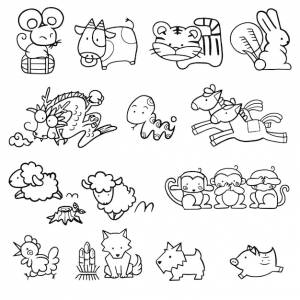 12 знаков зодиака раскраска мультфильм каракули милый каваи манга иллюстрация клипарт детский рисунок