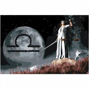 Знак зодиака Весы на фоне луны Раскраска картина по номерам на холсте KTMK-libra03public